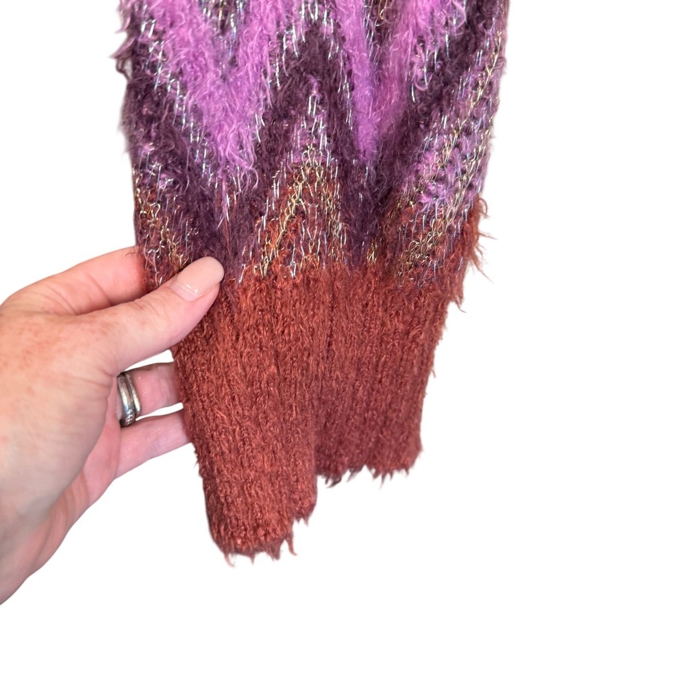 For Love & Lemons 90s‎ Zigzag Cropped Sweater Women S Burgundy Metallic Y2K Boho - Picture 5 of 9